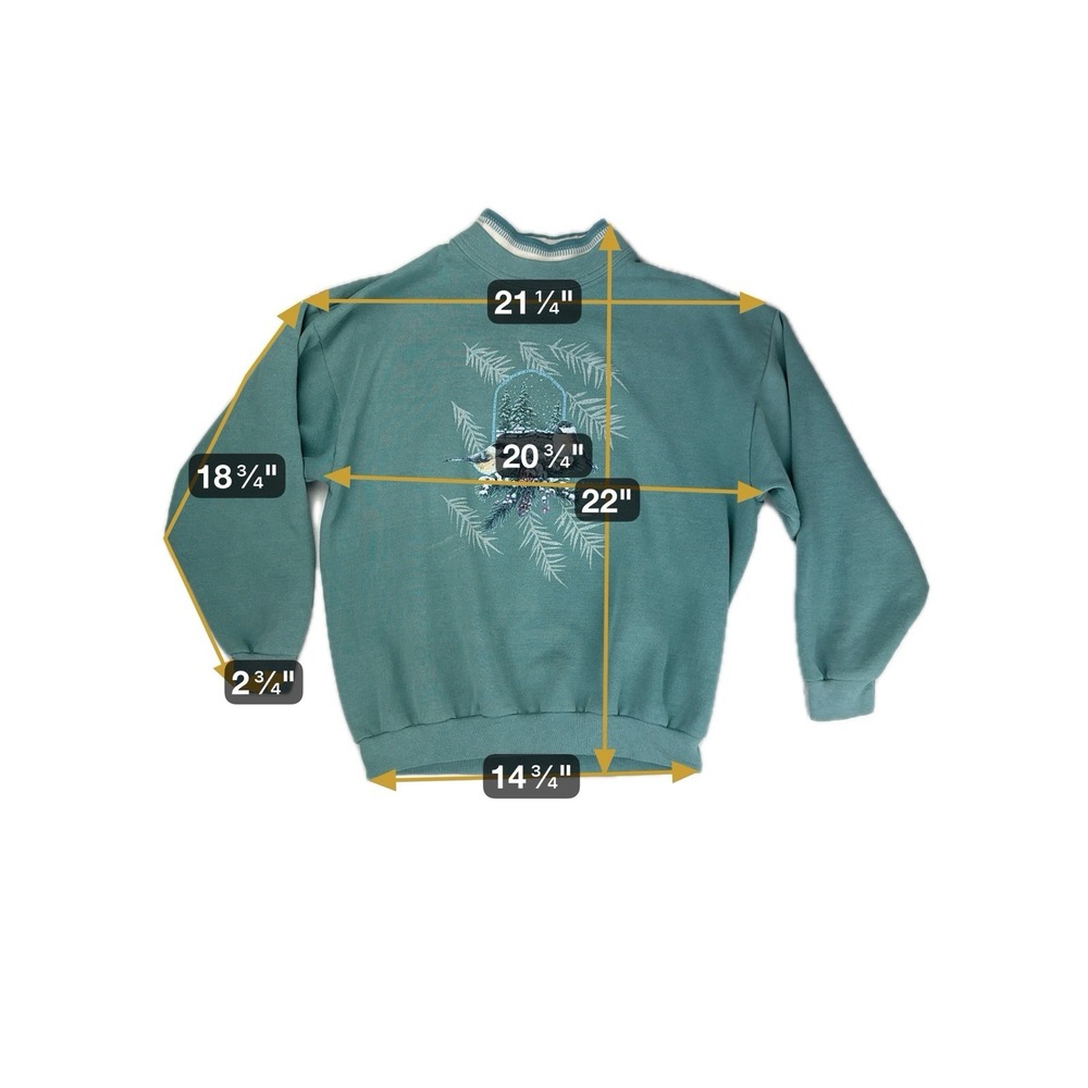 90's VTG Morning Sun M Blue Sweatshirt Chickadee Christmas Collar Pullover‎ - Picture 11 of 11